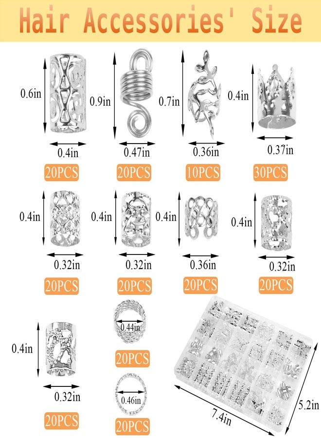 TEBIEKOY 220 Pcs Viking Gold Hair Accessories for Braids Loc Jewelry for Women Hair Dreadlock Metal Hair Beads Rings Cuffs for Braids Beard Decoration Silver - Image 2